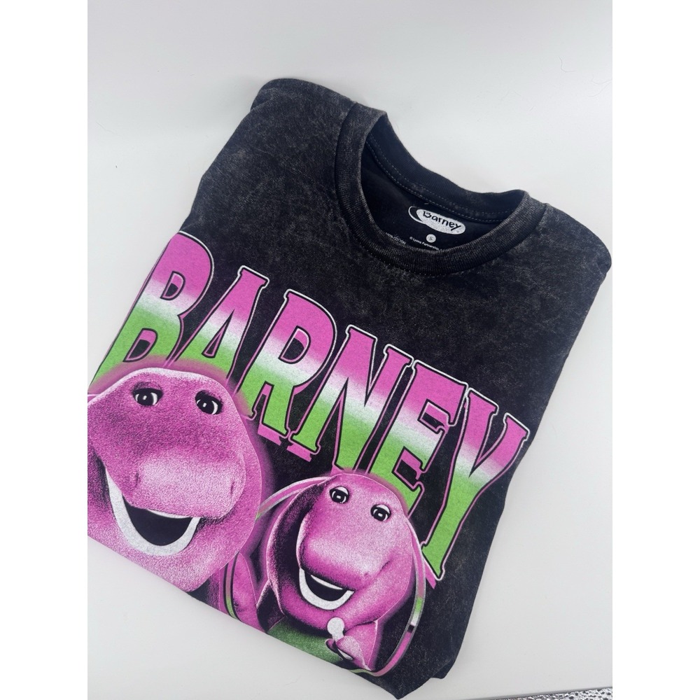 Barney S Adult T-Shirt I Love You Purple Dinosaur Character Tee Cotton Black